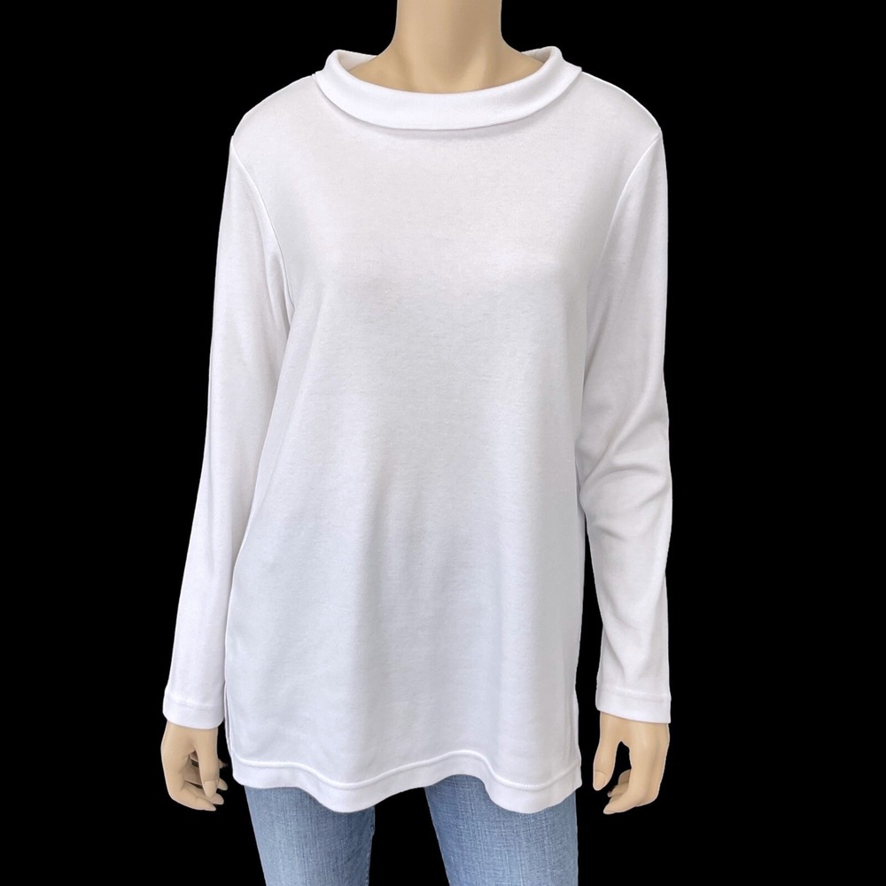 Blair Top Women Medium White Turtleneck Long Sleeve Basic‎ Stretch Cotton